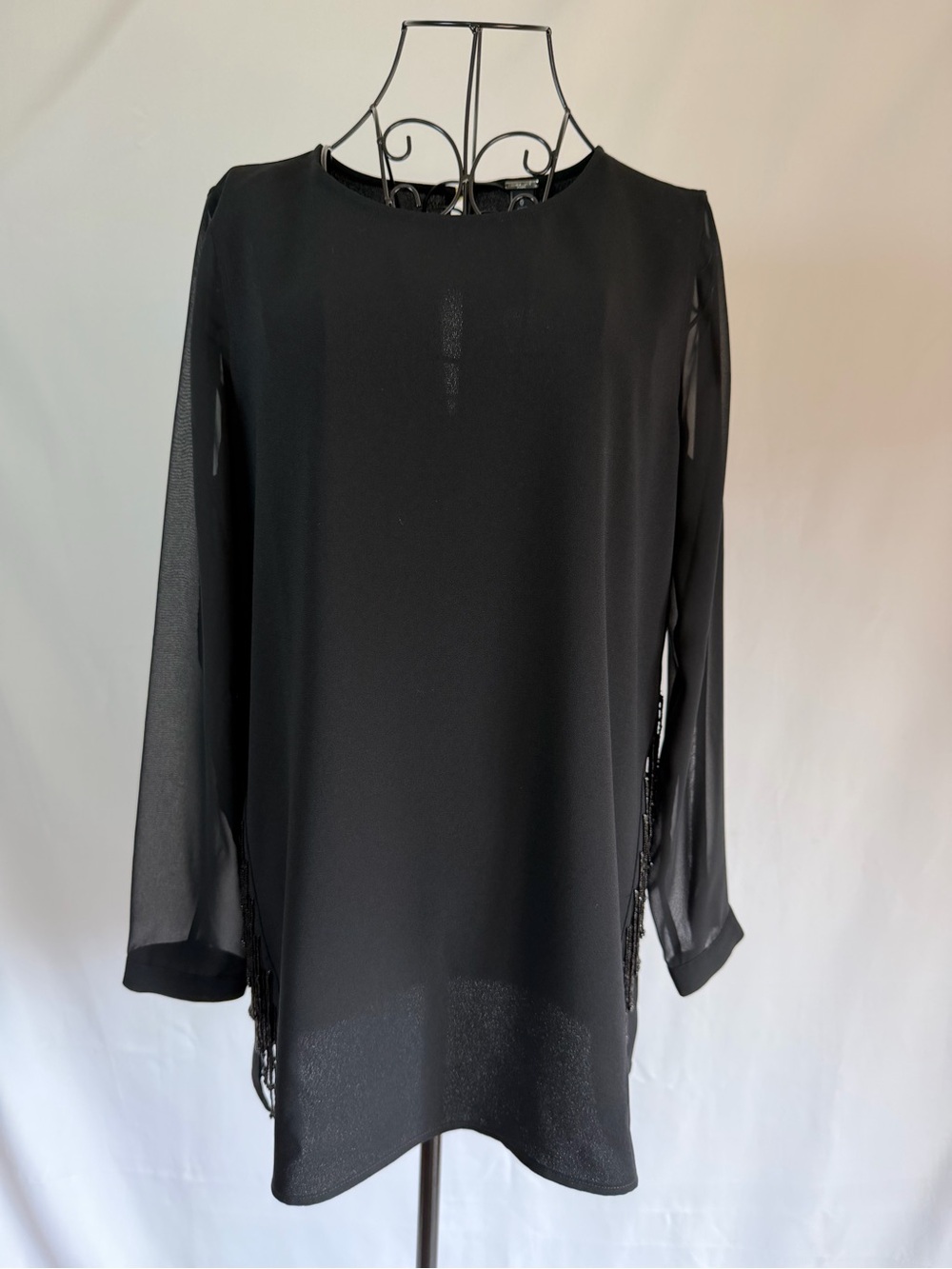 Chico's Black Long-Sleeve Chiffon Shift Tunic